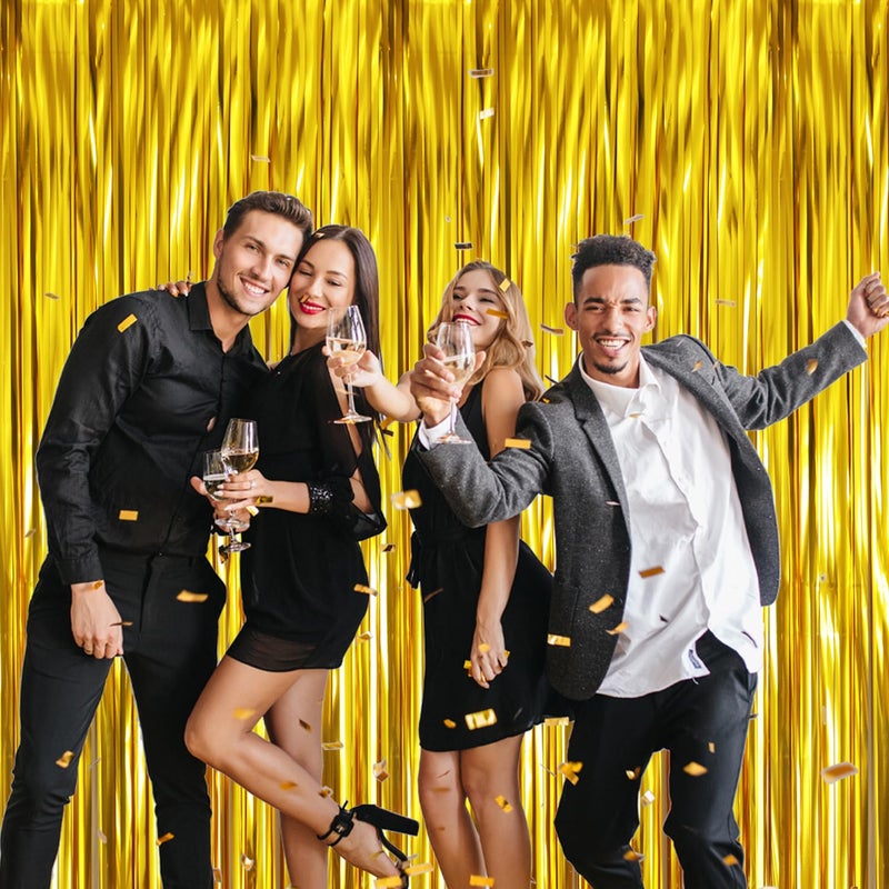 GOER 3.2 ft x 9.8 ft Metallic Tinsel Foil Fringe Curtains Party Photo Backdrop Party Streamers for Birthday,Graduation,New Year Eve Decorations Wedding Decor (4 Packs,Gold) - Image 5
